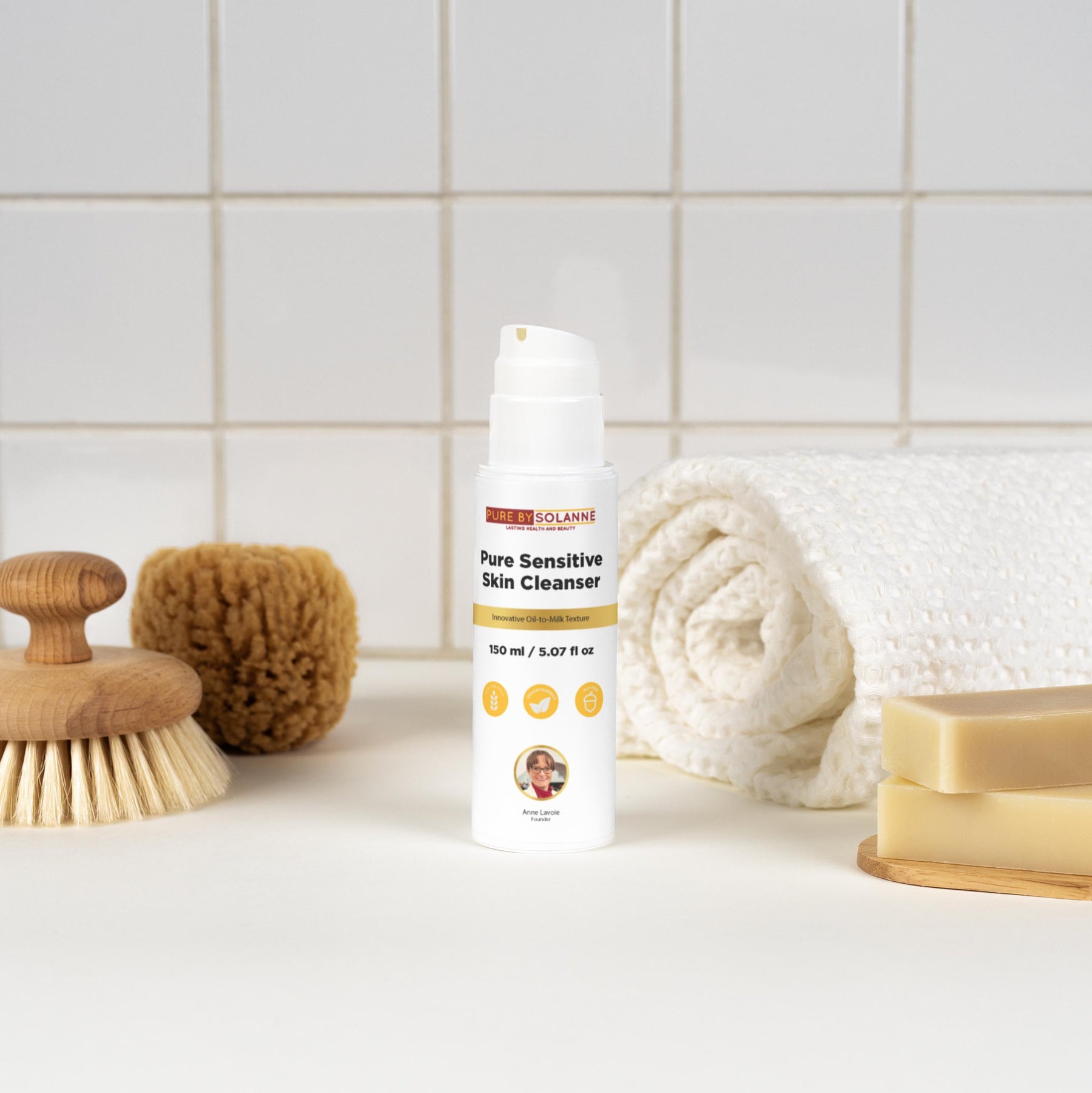 Pure Sensitive Skin Cleanser texture and lifestyle